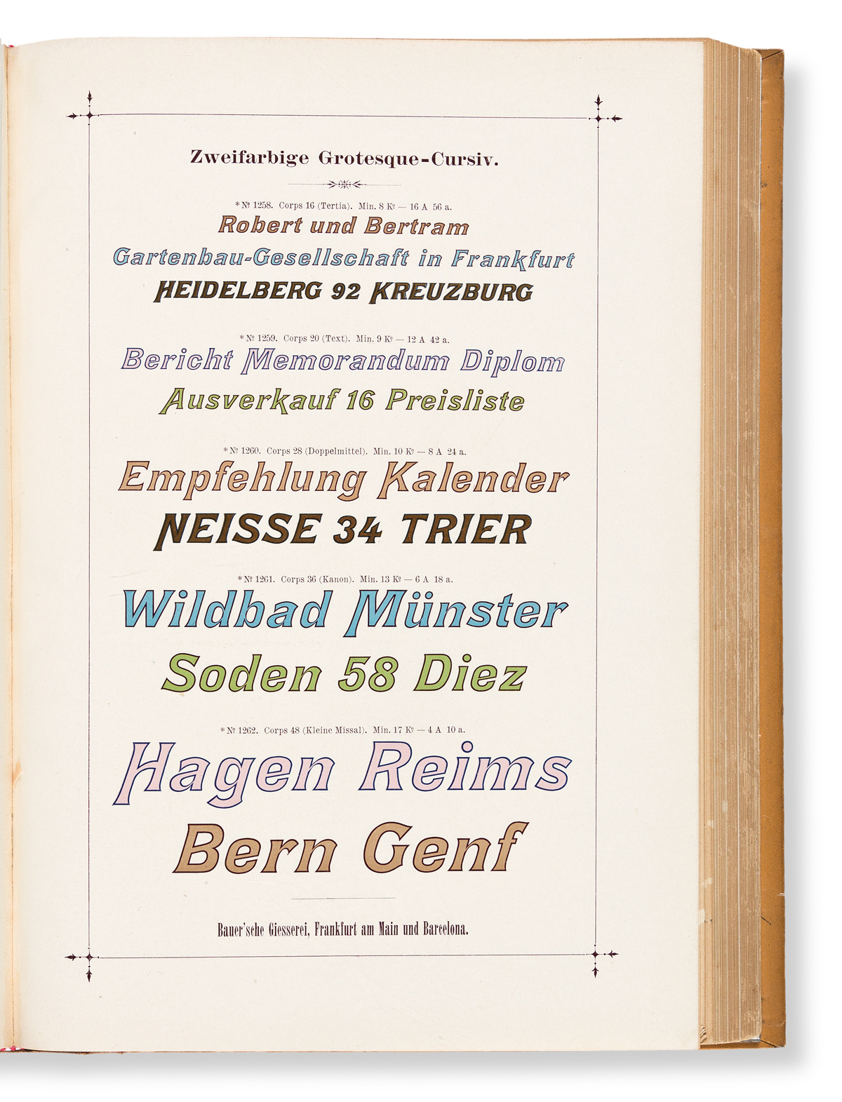 [SPECIMEN BOOK — BAUER’SCHEN GIESSEREI]. Musterbuch der Bauer’schen Giesserei. Frankfurt and Barcelona, 1900.